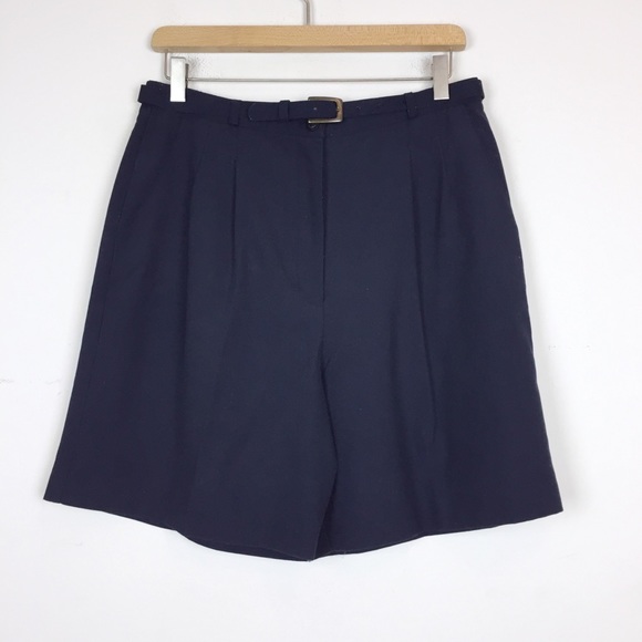 Vintage Pants - Vintage high waisted pleated mom shorts navy blue